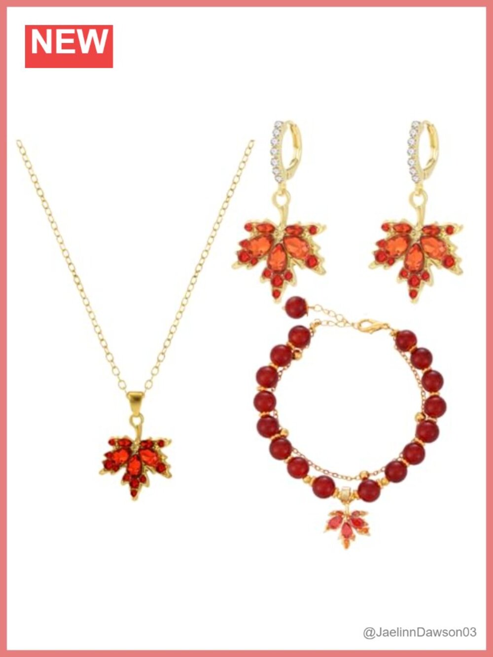 Maple Leaf Jewelry Set Bracelet Earrings Necklace 3 Piece Fall Thanksgiving Gift